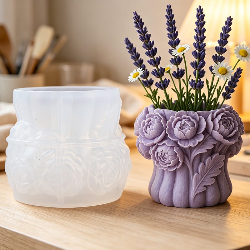 Potsticker Mold - 3D Rosenblumen-Vasen-Silikonform DIY Stifthalter Aufbewahrungsbehälter Kerzenhalter
