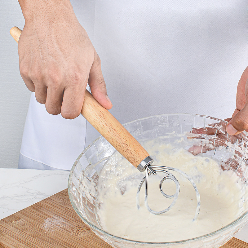 Danish Pancake Pan - 13-Zoll-Milch-Backmehlmischer mit Eichengriff, Mehlmischer, dänischer Teig,