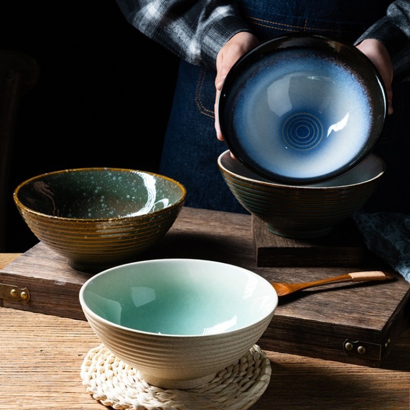 Dim Sum Basket - Japanisches Keramik-Tischgeschirr, Lamian-Nudelschüssel, Nudelsuppe-Schüssel, glasierte Schüssel,
