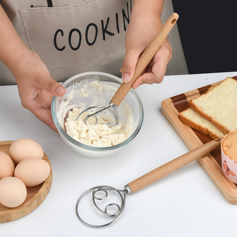 Danish Pancake Pan - Neuer 10-Zoll-Edelstahl-Handmixer mit Holzgriff, Teigbesen, Eiermixer,