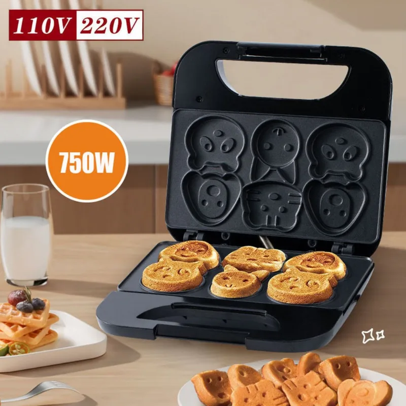 Mini Pancake Griddle - Haushalts-Cartoon-Keksmaschine US 110V Donut-Maschine Schwarz 7-Loch-Rundkuchenmaschine